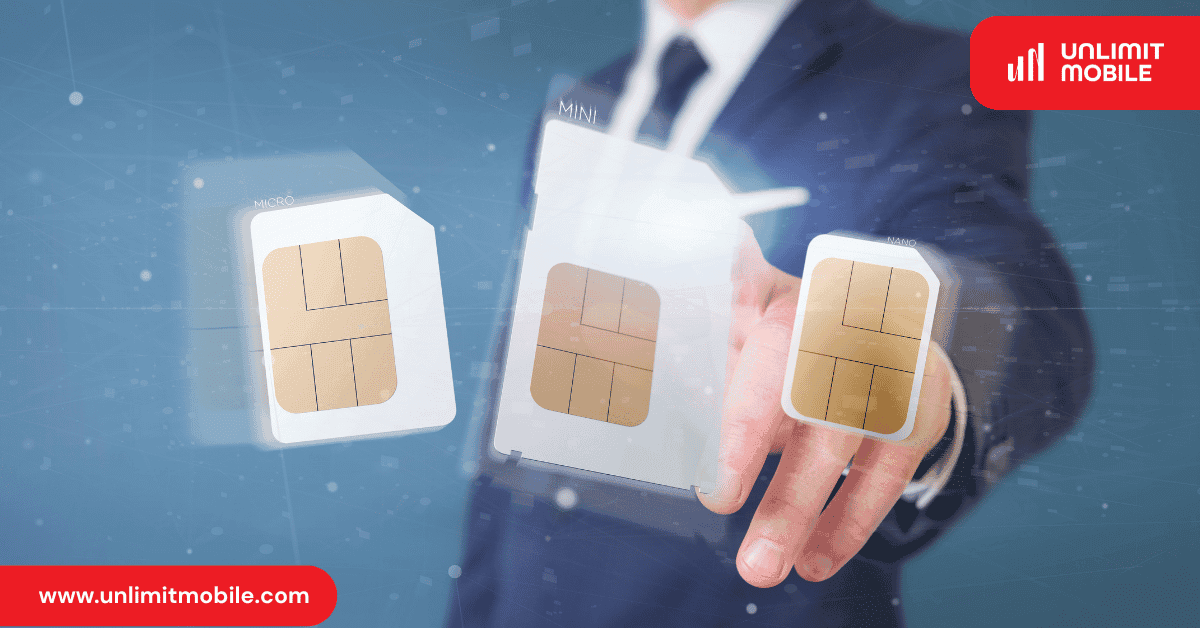 A hand reaching for one of three SIM cards, like choosing between phone plans